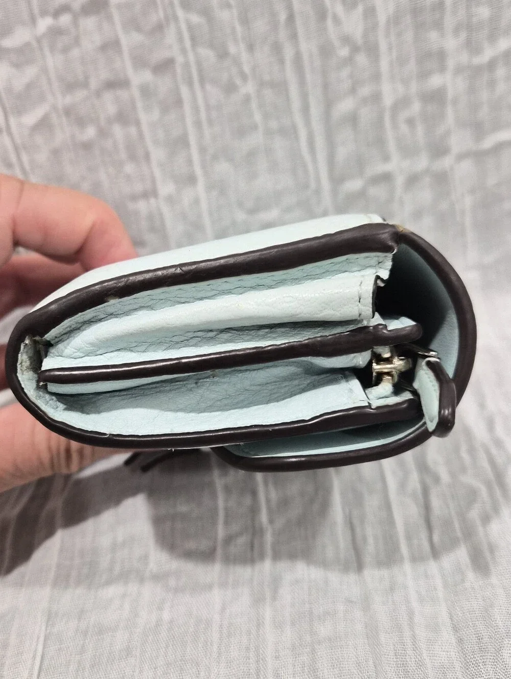Kate Spade New York Marti Small Compact Bifold Wallet Light Blue Pebbled Leather